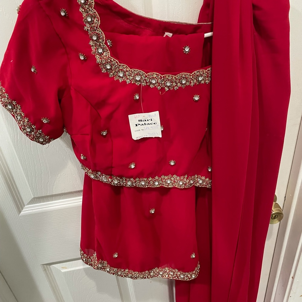 Indian Sari Dress with crop top pants and shawl